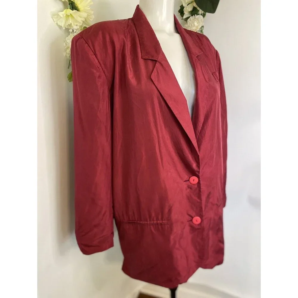 Vintage Anna and Frank 1980’s Silk Blazer Top Cranverry Red Size M Oversized EUC